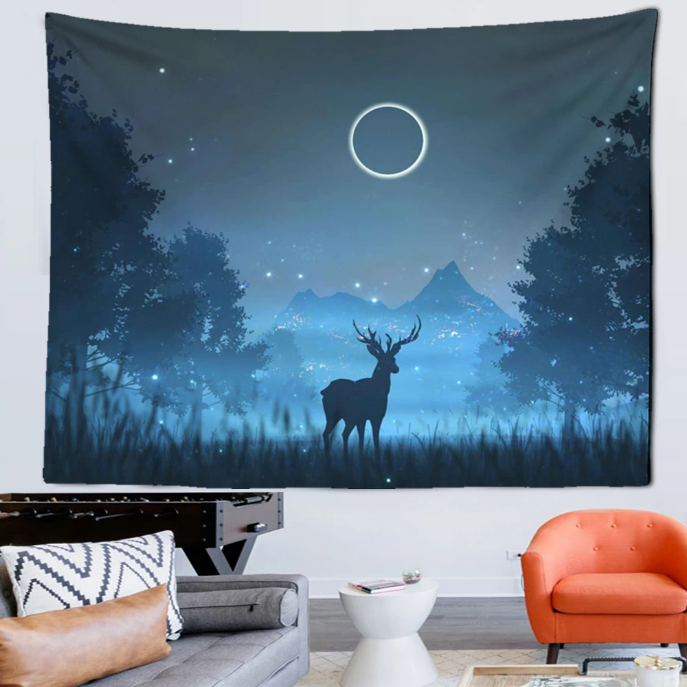 

Beautiful Night Sky Wall Tapestry Home Decorations Wall Hanging Forest Deer Starry Night Tapestries For Living Room Bedroom