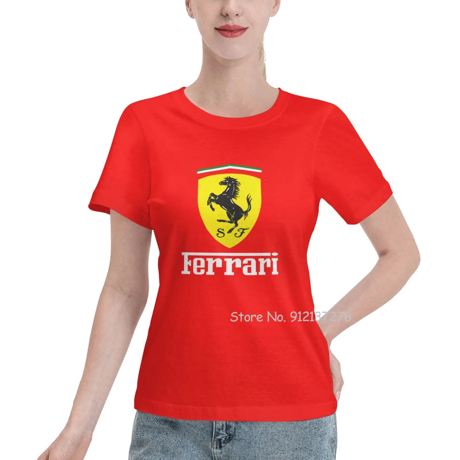 Fashion Ferrari Print Women T-shirts Casual 100% Cotton Women Clothing Round Neck Short Sleeve Tops Tees Streetwear
Fashion Ferrari Print Women T-shirts Casual 100% Cotton Women Clothing Round Neck Short Sleeve Tops Tees Streetwear