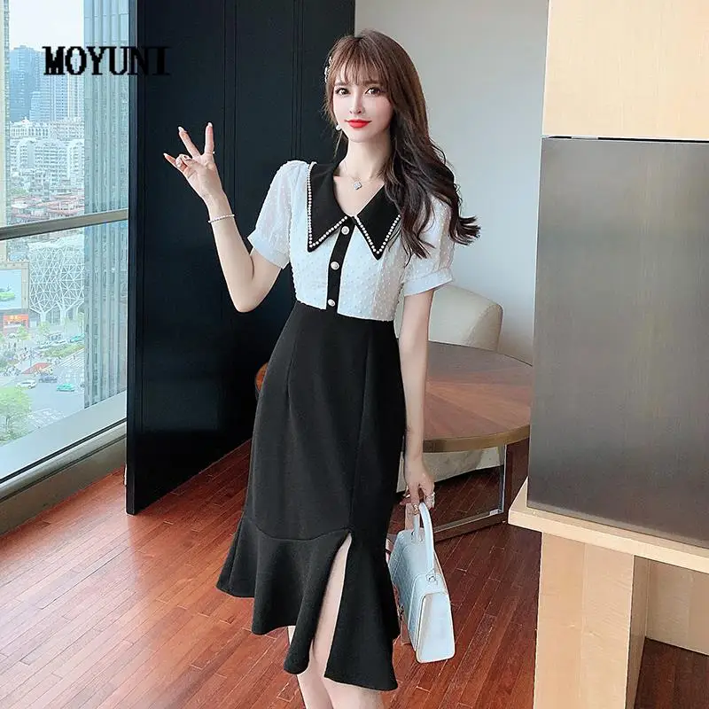 Vestido Summer Fashion New Contrast Patchwork Slim Mesh Beaded Lapel Short Sleeve Fake Mermaid Dress Women Retro Robe Femme
Vestido Summer Fashion New Contrast Patchwork Slim Mesh Beaded Lapel Short Sleeve Fake Mermaid Dress Women Retro Robe Femme