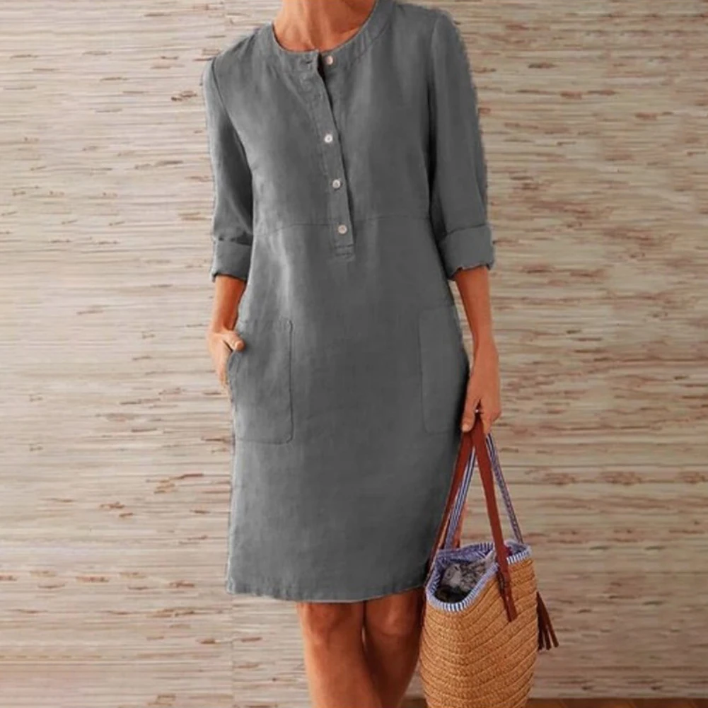 Women Beach Dress Cotton Linen Button Long Sleeve MIdi Dress Ladies Autumn Vintage Solid Pockets Temperament Sundress Robe Femme
Women Beach Dress Cotton Linen Button Long Sleeve MIdi Dress Ladies Autumn Vintage Solid Pockets Temperament Sundress Robe Femme