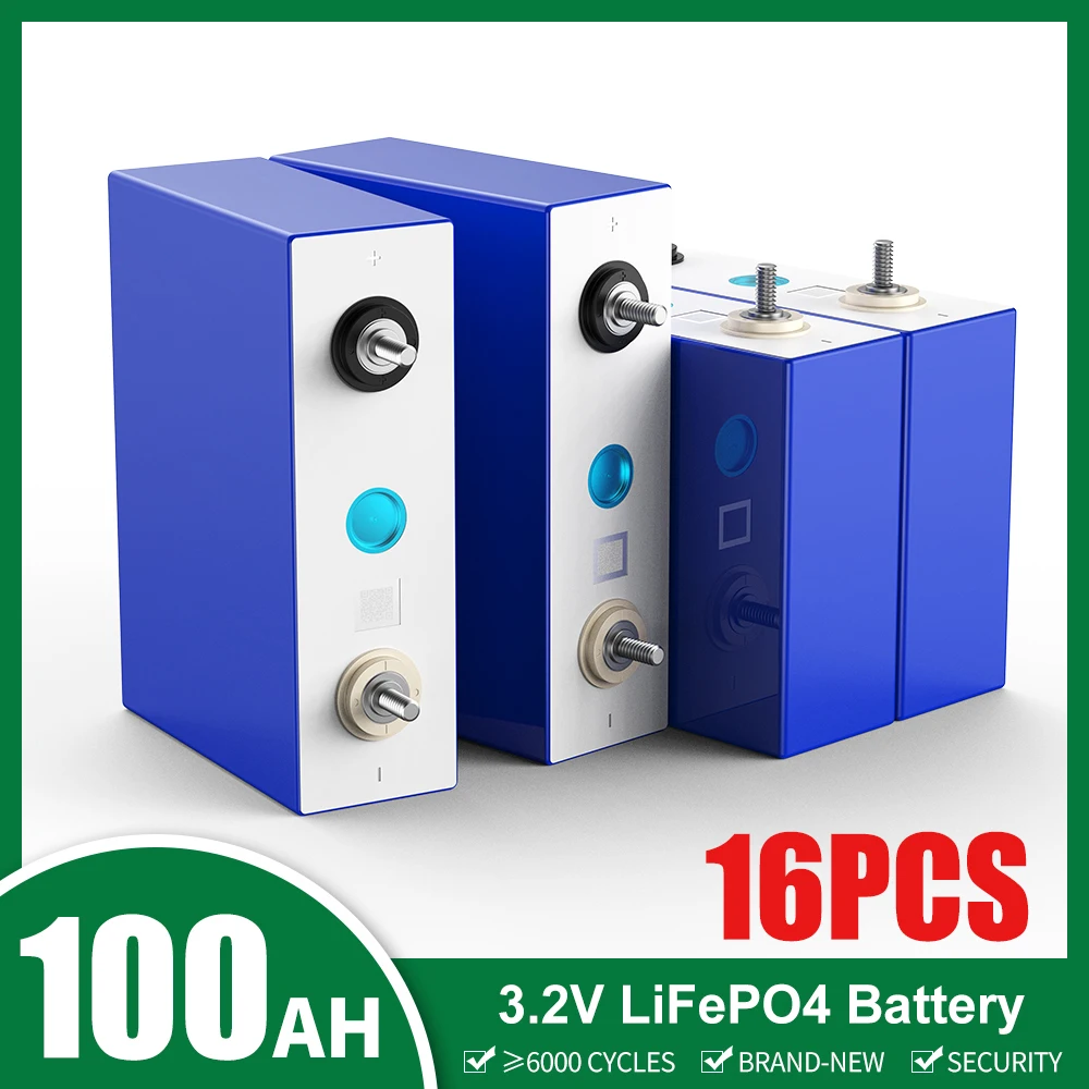 16PCS Lifepo4 100Ah 3.2V Grade A EVE Battery DIY 12V 24V 48V 100AH Rechargeable Cell Pack for RV Golf Cart Solar Storage System 
16PCS Lifepo4 100Ah 3.2V Grade A EVE Battery DIY 12V 24V 48V 100AH Rechargeable Cell Pack for RV Golf Cart Solar Storage System