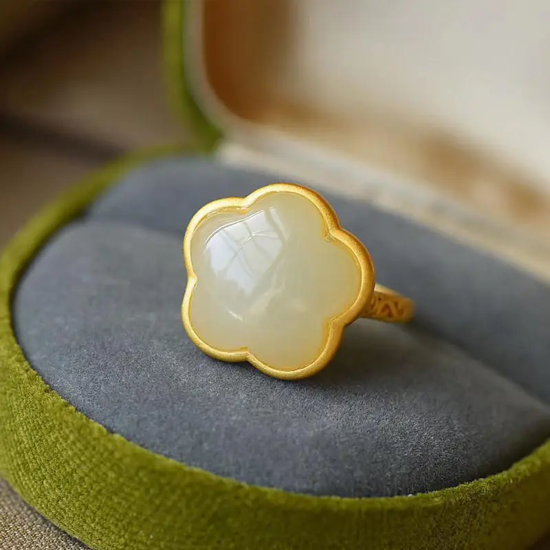Elegant Chimonanthus Hetian Jade Ring Sterling Silver S925 White Jade Open Ring Adjustable Size Retro Simple Women's
Elegant Chimonanthus Hetian Jade Ring Sterling Silver S925 White Jade Open Ring Adjustable Size Retro Simple Women's