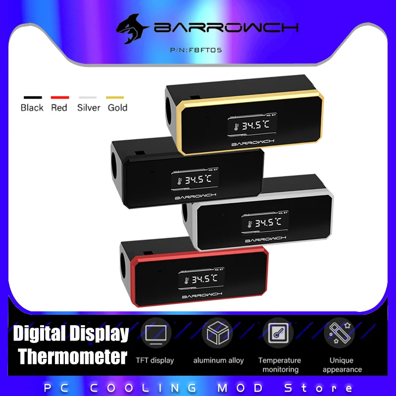 Barrowch Water Cooling Thermometer TFT Digital Display, Multiple Color Aluminum Frame POM Body, Real-time Monitor, FBFT06
Barrowch Water Cooling Thermometer TFT Digital Display, Multiple Color Aluminum Frame POM Body, Real-time Monitor, FBFT06