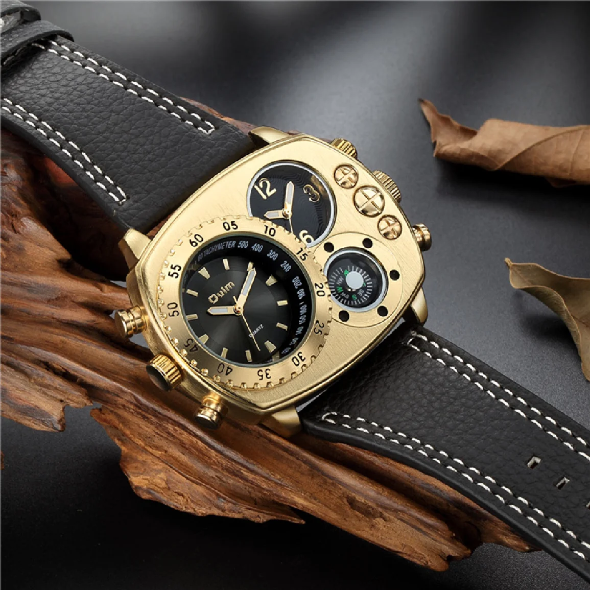 Oulm Black Golden 9865 Sport Watch Big Dial Male Quartz Wristwatch Two Time Zone Decorative Compass Men Leather Strap Watches
Oulm Black Golden 9865 Sport Watch Big Dial Male Quartz Wristwatch Two Time Zone Decorative Compass Men Leather Strap Watches