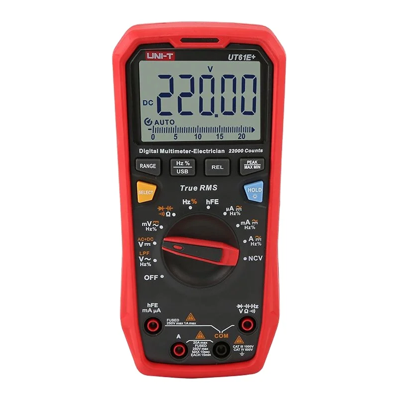 True RMS UNI-T Voltage Tester 1000V Digital Multimeter Resistance Frequency 220MHz Display Count 22000 Tester UT61E+
True RMS UNI-T Voltage Tester 1000V Digital Multimeter Resistance Frequency 220MHz Display Count 22000 Tester UT61E+