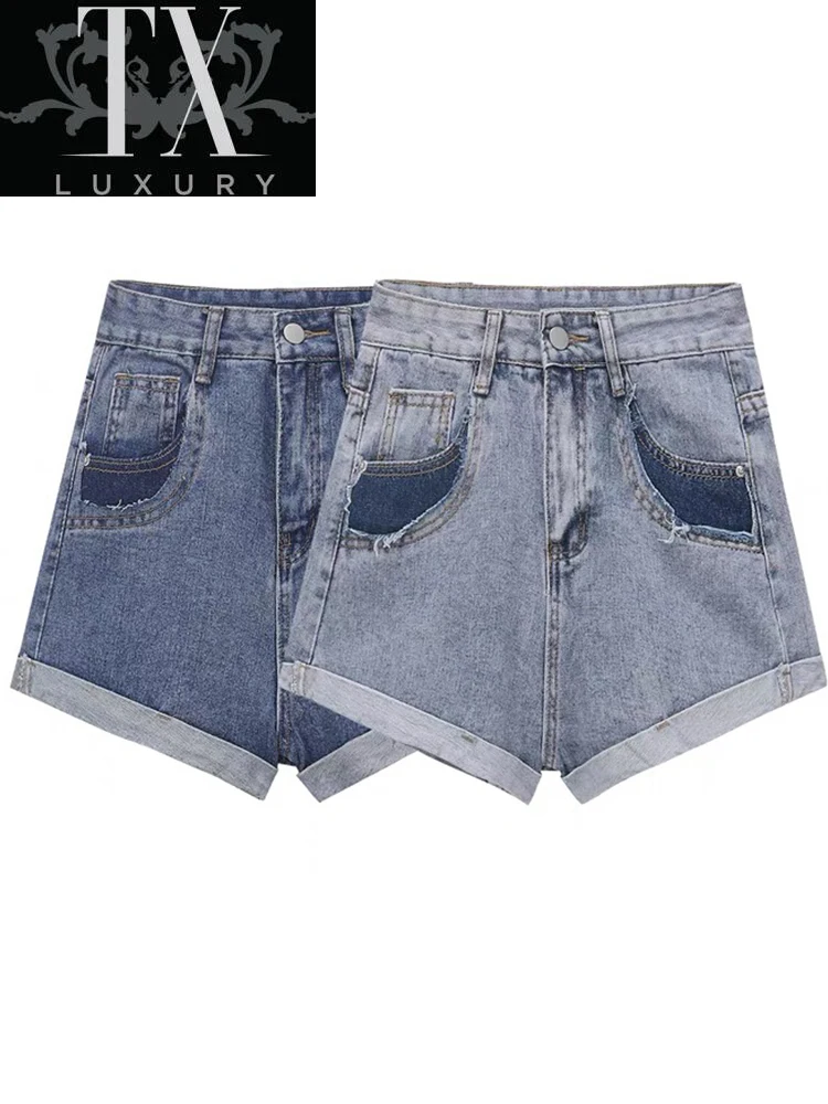 Denim Women 2022 New Summer High Waist Color Contrast Wide Leg Casual Jeans Female Solid Streetwear All-Match Shorts Lady
Denim Women 2022 New Summer High Waist Color Contrast Wide Leg Casual Jeans Female Solid Streetwear All-Match Shorts Lady