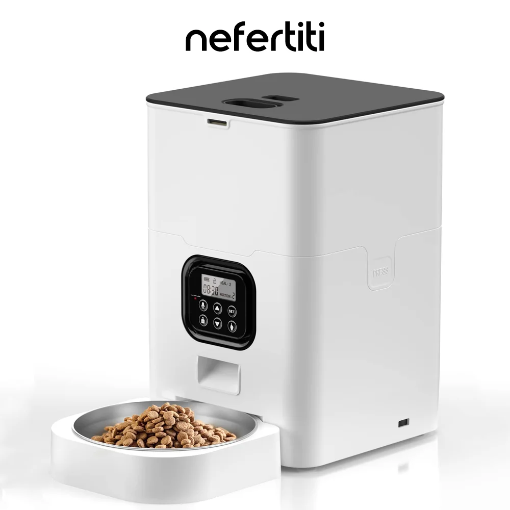 

NEFERTITI Automatic Cat Feeders Pet Dry Food Dispenser with Desiccant Bag Timed Dog Feeder Control 4 Meals Per Day for Cats Dogs