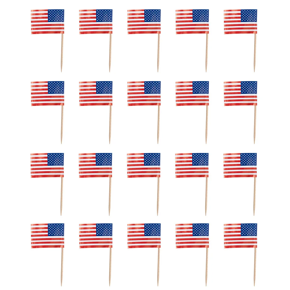 

200 Pcs American Toothpick Flag Dessert Topper Novel Cake Flags Woodsy Decor Cocktail Picks Mini Party Cupcake