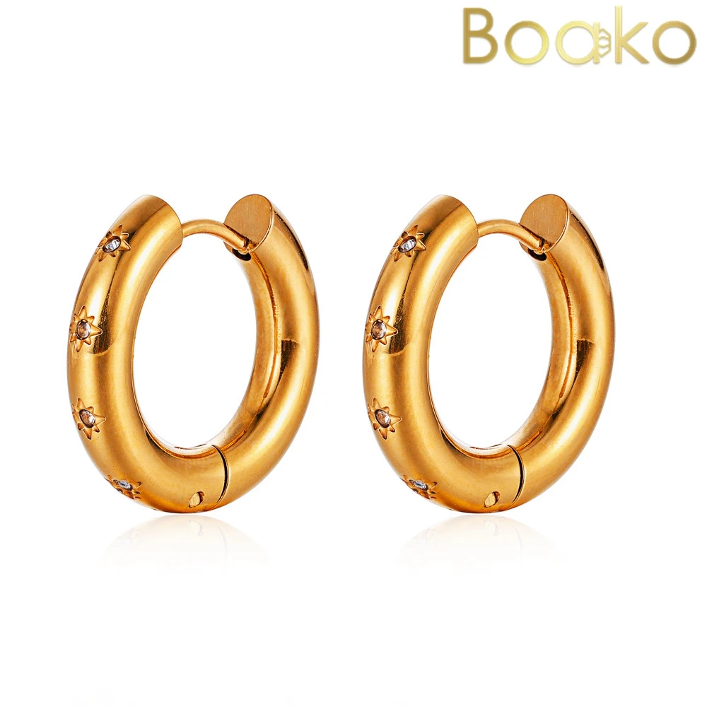 BOAKO Textured Stainless Steel Round Hoop Earrings Simple Design Mini Cubic Zirconia Golden Huggie Texture No-fade Jewelry Gifts
BOAKO Textured Stainless Steel Round Hoop Earrings Simple Design Mini Cubic Zirconia Golden Huggie Texture No-fade Jewelry Gifts