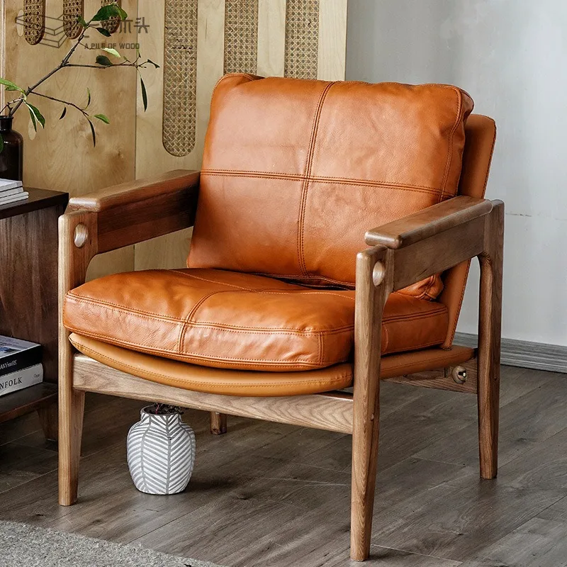 Nordic Designer Chair Wood Leisure Chairs Home Living Room Backrest Armchair Leather Elegant Leisure Sofa Chair Modern Furniture
Nordic Designer Chair Wood Leisure Chairs Home Living Room Backrest Armchair Leather Elegant Leisure Sofa Chair Modern Furniture