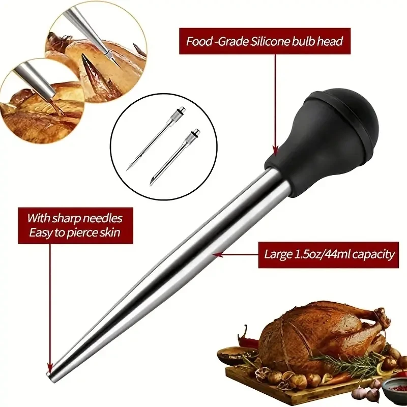 Set Of 1 Seasoning Syringe Turkey Needle Silicone Turkey Pump 304 Stainless Steel Double Needle Head With Cleaning Sweep Set
Set Of 1 Seasoning Syringe Turkey Needle Silicone Turkey Pump 304 Stainless Steel Double Needle Head With Cleaning Sweep Set