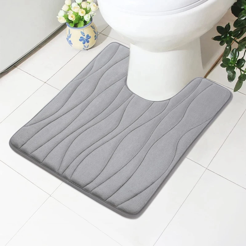 

Homaxy U-Shaped Memory Foam Bathroom Toilet Bath Mat Non-Slip Absorbent Foot Carpet Soft Shower Decorative Rug Coral Fleece Pad