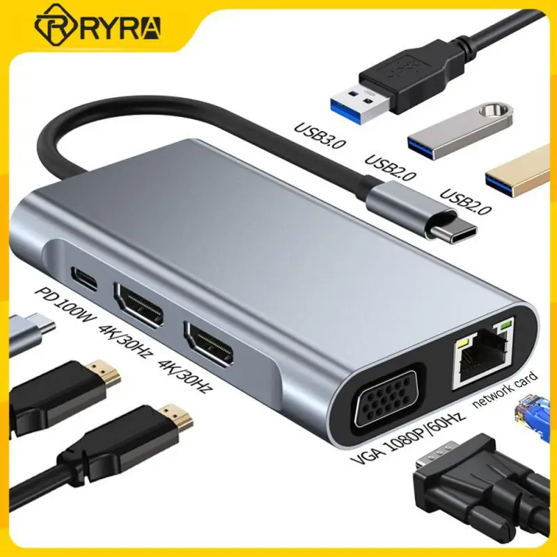

RYRA 8 In 1 Docking Station Type-c USB3.0 +2.0 External Same Display Notebook 4K Dual HD PD100W VGA 1080P/60HZ Expansion Dock