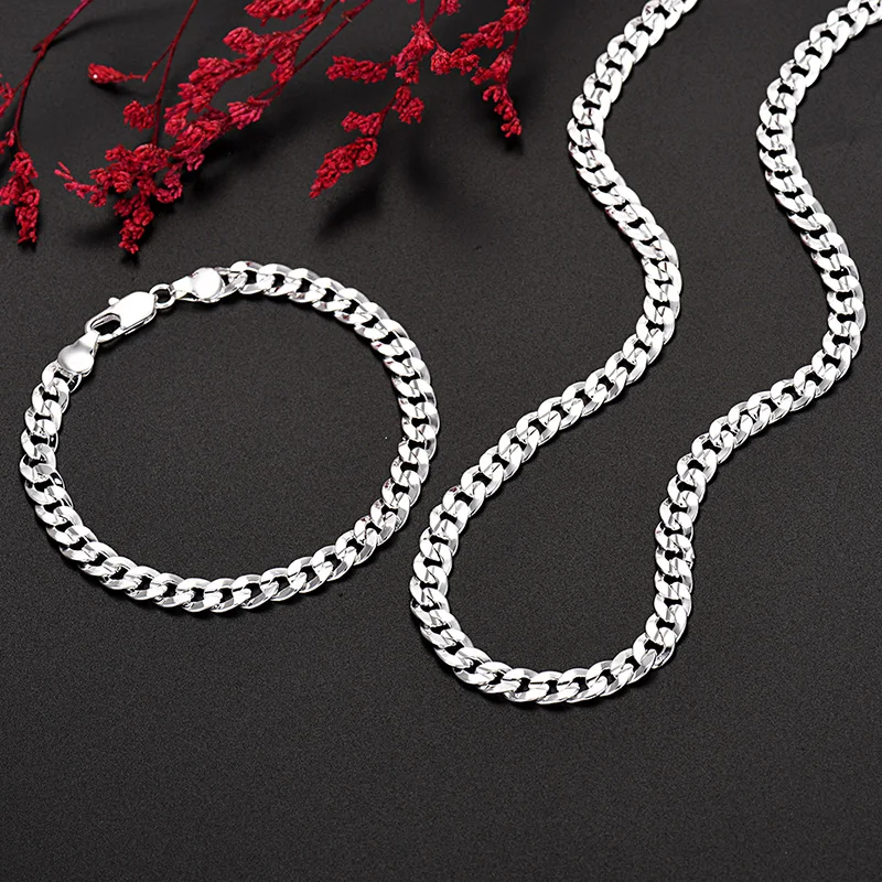 Hot High Quality 925 Sterling Silver Charm 7MM Chain Bracelets Neckalces Jewelry Set for Man Women Fashion Party Wedding Gifts
Hot High Quality 925 Sterling Silver Charm 7MM Chain Bracelets Neckalces Jewelry Set for Man Women Fashion Party Wedding Gifts