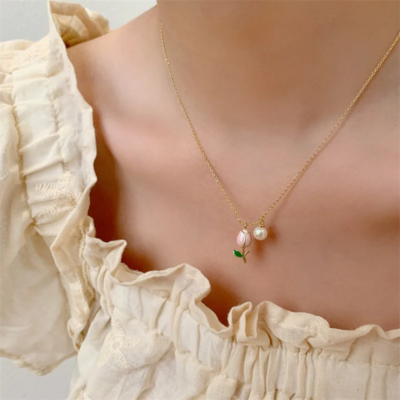 Minar Sweet Green Pink Color Enamel Tulip Pendant Necklace for Women Fashion Simulated Pearl Chokers Necklaces Birthday Gift
Minar Sweet Green Pink Color Enamel Tulip Pendant Necklace for Women Fashion Simulated Pearl Chokers Necklaces Birthday Gift