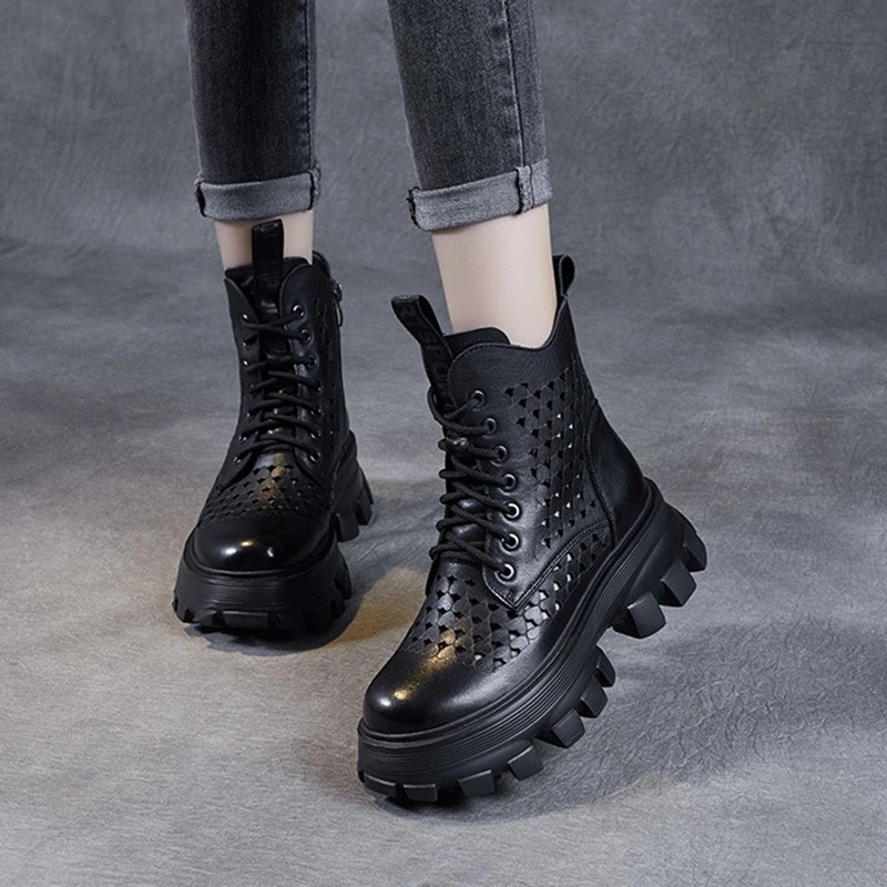 Sandals Boots Women's Leather Thick-soled High-altitude Hole Boots 2022 Spring And Summer New High-top Breathable Shoes
Sandals Boots Women's Leather Thick-soled High-altitude Hole Boots 2022 Spring And Summer New High-top Breathable Shoes