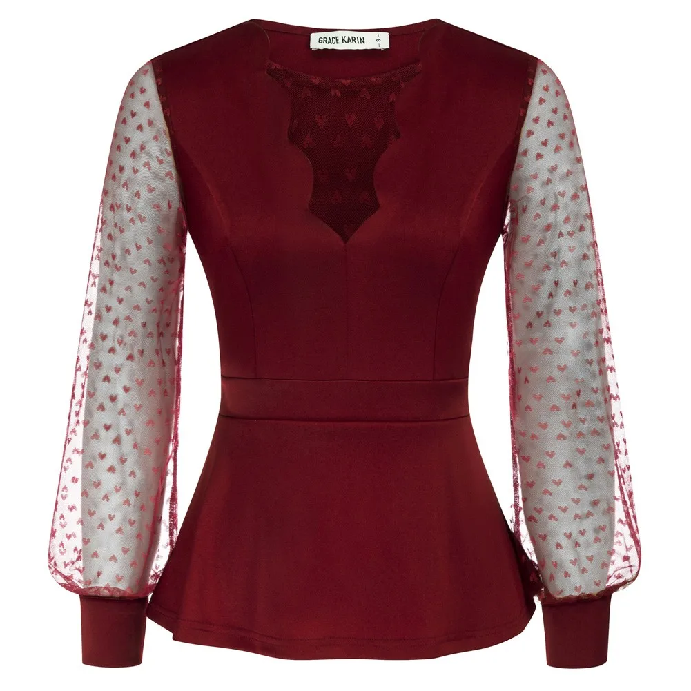 GK Women Blouse Solid Mesh Patchwork Tops Dots Decorate Long Sleeve Sheer Slim Fit Paneled V-Neck Peplum Tops Shirt For Women
GK Women Blouse Solid Mesh Patchwork Tops Dots Decorate Long Sleeve Sheer Slim Fit Paneled V-Neck Peplum Tops Shirt For Women