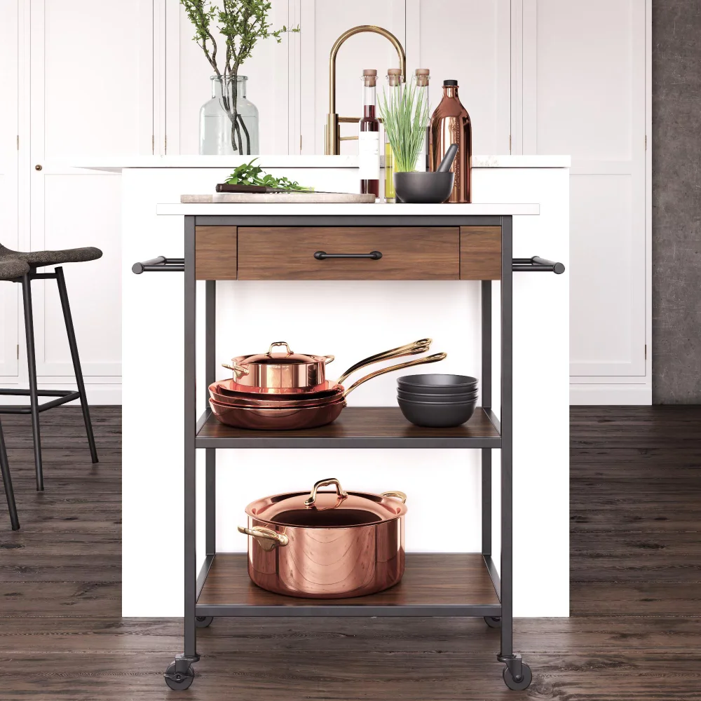 DHP Kane Kitchen Cart, Black Metal Frame, Stainless Steel Counter Top, Pantry Storage, Brown
DHP Kane Kitchen Cart, Black Metal Frame, Stainless Steel Counter Top, Pantry Storage, Brown