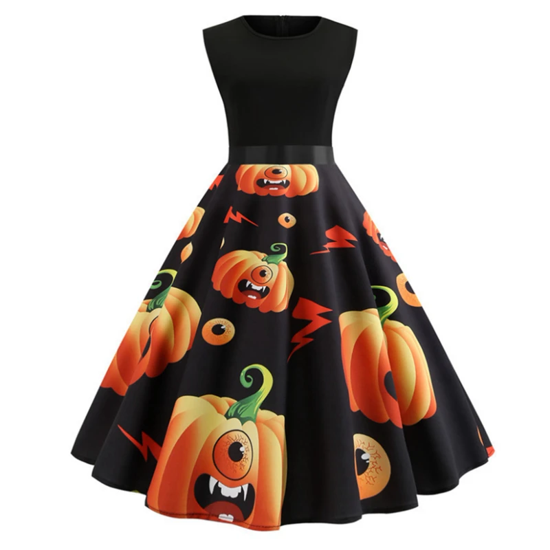 Women Halloween Casual Dresses Sleeveless Flared Midi Dress with Belt Waist Ruched Pumpkin Print
Women Halloween Casual Dresses Sleeveless Flared Midi Dress with Belt Waist Ruched Pumpkin Print