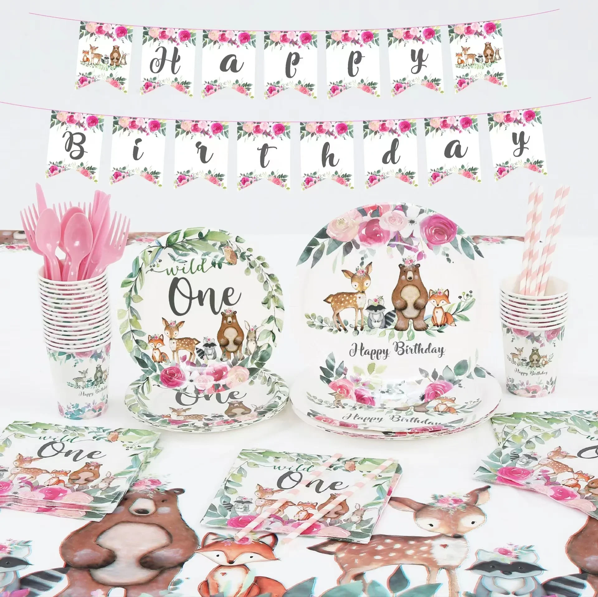 Wild One jungle Animal Girl's First Birthday Anniversary Party Tableware Set Paper Plate Cup Napkin Straw Gift Bag Supplies
Wild One jungle Animal Girl's First Birthday Anniversary Party Tableware Set Paper Plate Cup Napkin Straw Gift Bag Supplies