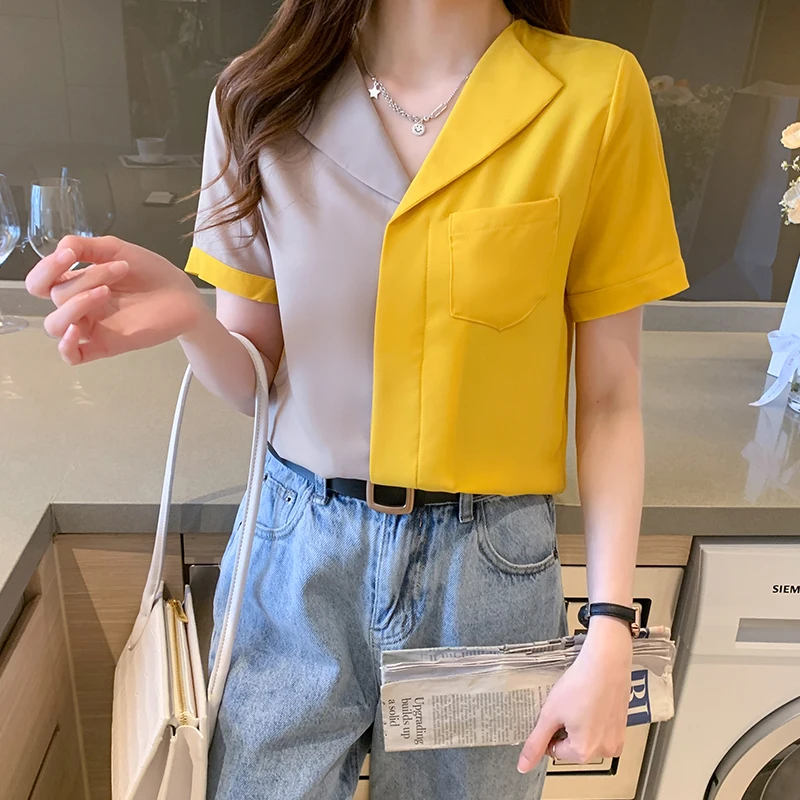 Chiffon Women's Blouses New Fashion V-neck Shirt Casual Short Sleeve Top Splicing Summer Female Clothes Movafag
Chiffon Women's Blouses New Fashion V-neck Shirt Casual Short Sleeve Top Splicing Summer Female Clothes Movafag