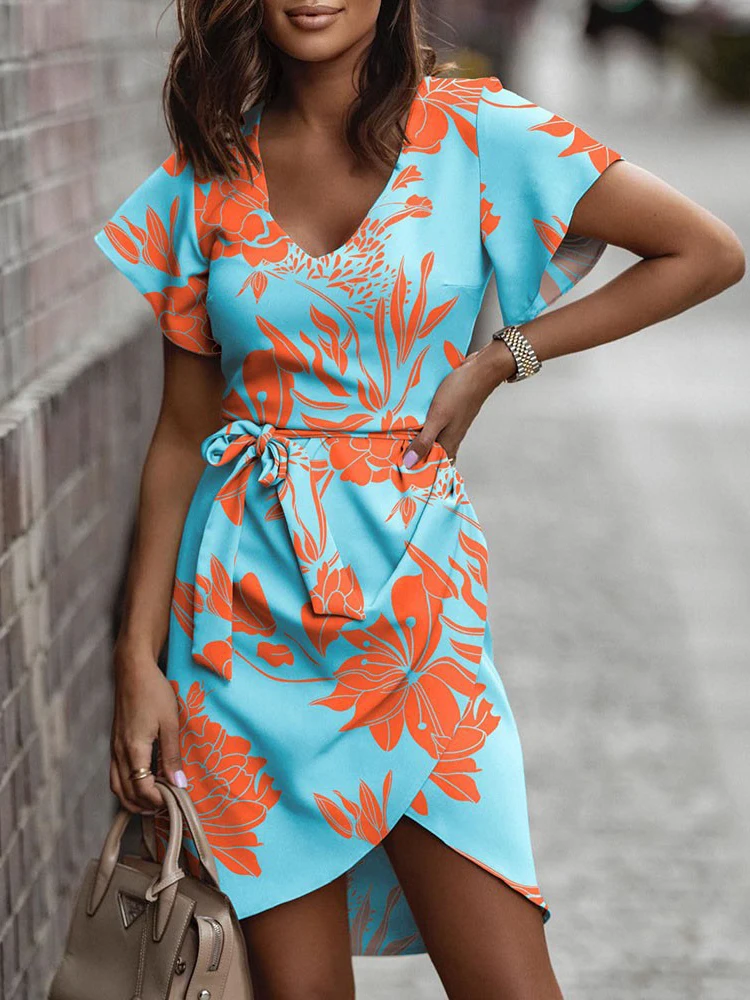 Elegant Commuter Office Ladies Dress Fashion Print Summer Short Sleeve V Neck Belt Dresses for Women Casual Boho Beach Sundress
Elegant Commuter Office Ladies Dress Fashion Print Summer Short Sleeve V Neck Belt Dresses for Women Casual Boho Beach Sundress