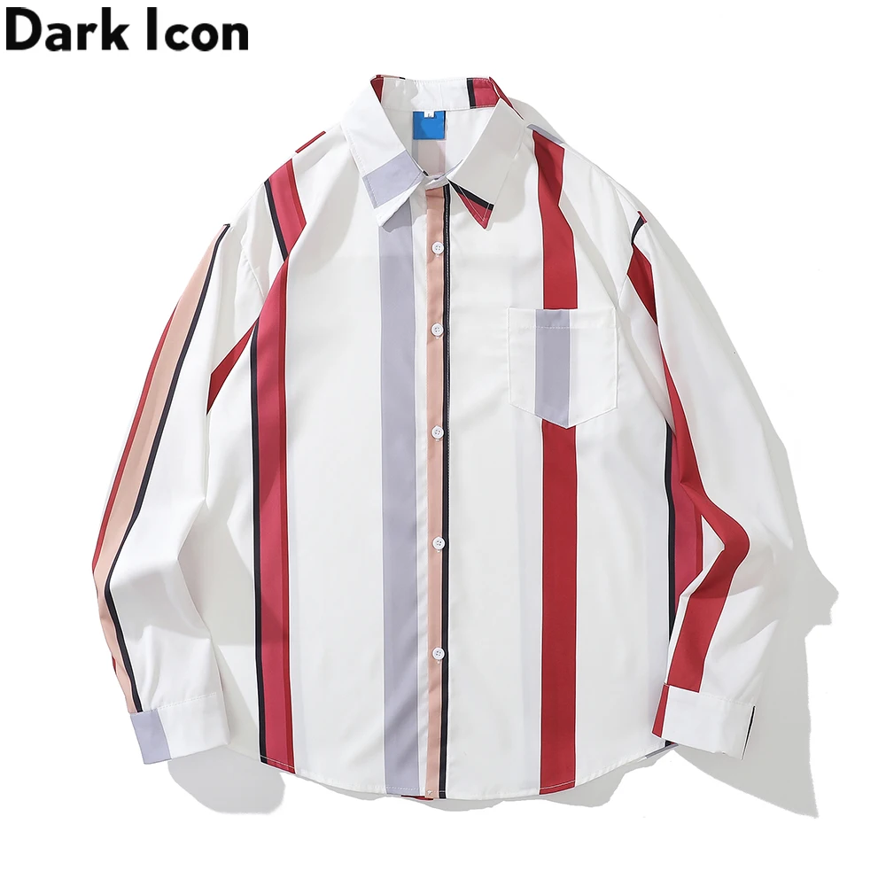 

Dark Icon Wide Stripe Men's Shirt Long Sleeve Turn-down Collar Shirts for Men