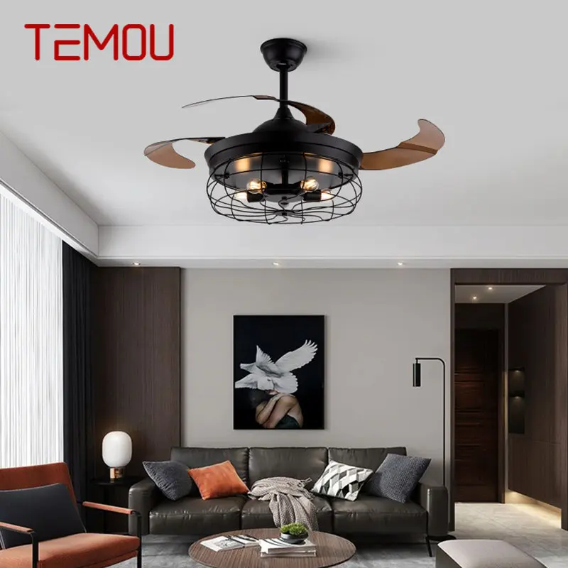 TEMOU Retro Ceiling Fan Light Industrial LED Black Metal Lamp with Remote Control For Home Bedroom Loft
TEMOU Retro Ceiling Fan Light Industrial LED Black Metal Lamp with Remote Control For Home Bedroom Loft