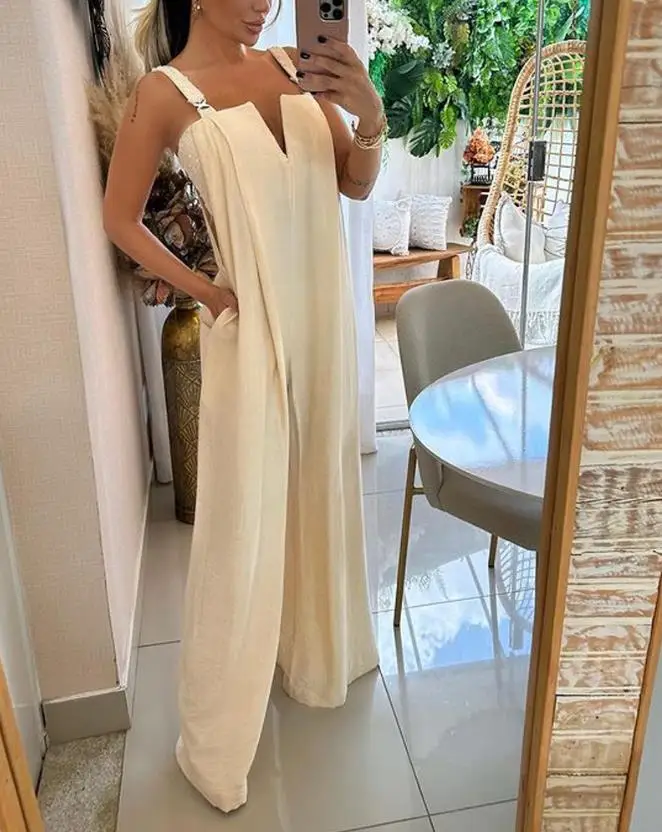2023 New Leisure Commuter Women's Strap Pants Fashion Solid Pocket Design Wide Leg Asymmetric Neck Jumpsuit Ottd
2023 New Leisure Commuter Women's Strap Pants Fashion Solid Pocket Design Wide Leg Asymmetric Neck Jumpsuit Ottd