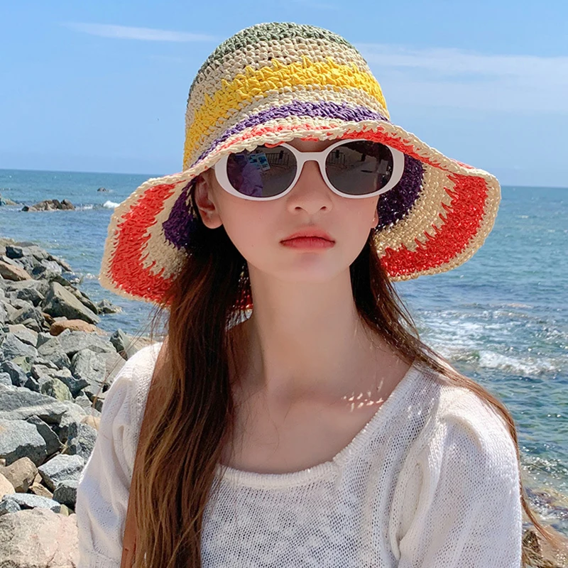 Women Sun Straw Handmade Caps Rainbow Striped Color Matching Hat Large Eaves Sun Protection Sun Hat Small Fresh Bucket Caps NEW
Women Sun Straw Handmade Caps Rainbow Striped Color Matching Hat Large Eaves Sun Protection Sun Hat Small Fresh Bucket Caps NEW