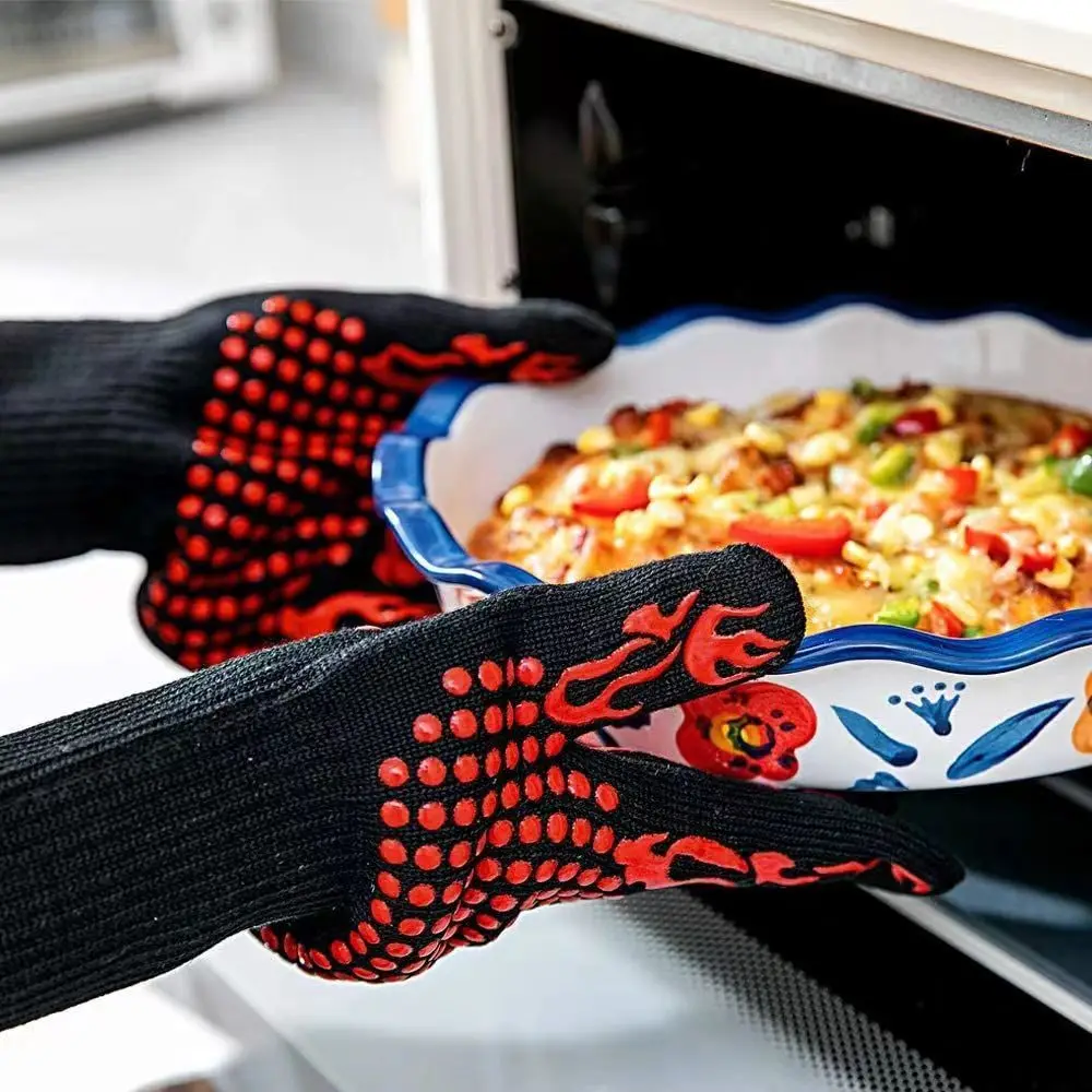 

Перчатки для гриля, силиконовые противоскользящие жаропрочные кухонные перчатки для духовки, огнестойкие перчатки для приготовления выпечки, барбекю