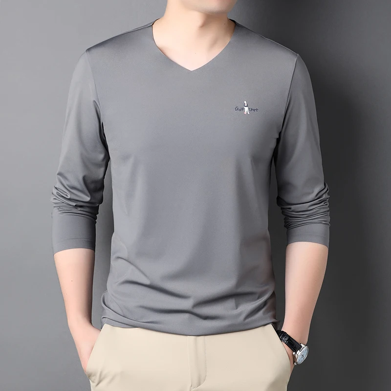 Pure Color Men T-shirt Long Sleeve Business V-neck Spring Autumn Casual Korean Fashion Classic Soft Top Grade New Tops Tees
Pure Color Men T-shirt Long Sleeve Business V-neck Spring Autumn Casual Korean Fashion Classic Soft Top Grade New Tops Tees