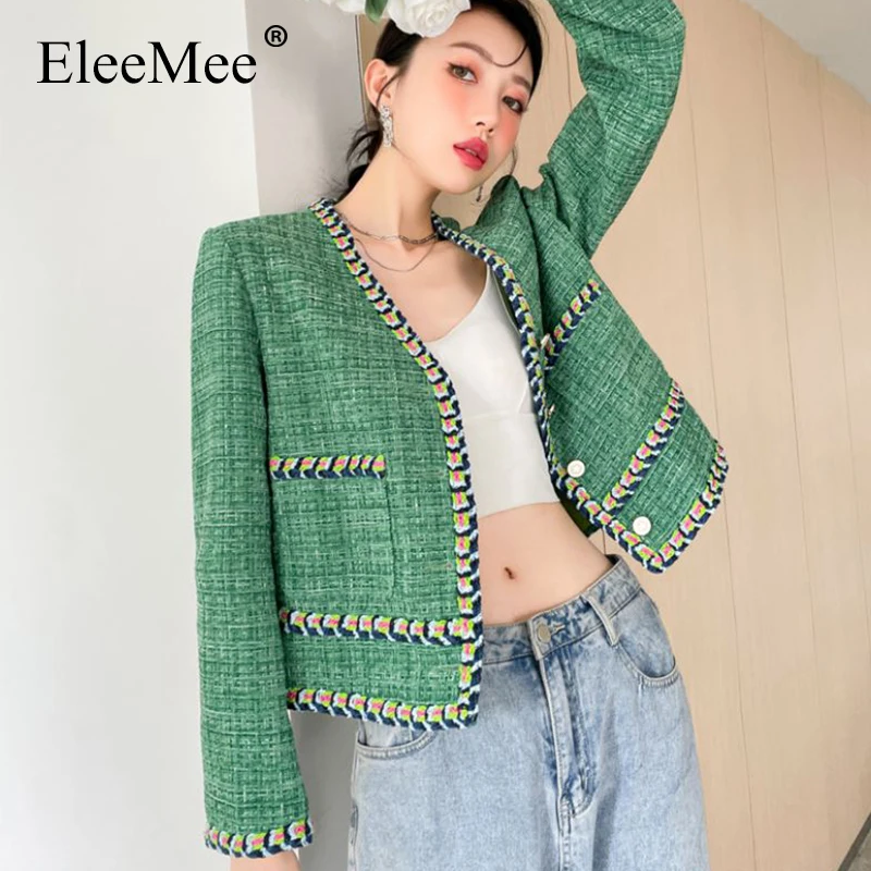 Женский однобортный Блейзер EleeMee, зеленая короткая стильная куртка с V-образным вырезом и смешанным воротником, 2022
Женский однобортный Блейзер EleeMee, зеленая короткая стильная куртка с V-образным вырезом и смешанным воротником, 2022