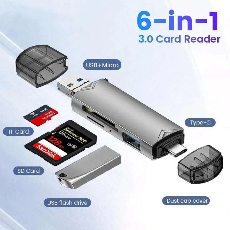 Кардридер 6 в 1 с USB 3,0 на Type C Micro USB универсальный OTG адаптер многофункциональный адаптер SD TF Высокоскоростная передача
Кардридер 6 в 1 с USB 3,0 на Type C Micro USB универсальный OTG адаптер многофункциональный адаптер SD TF Высокоскоростная передача