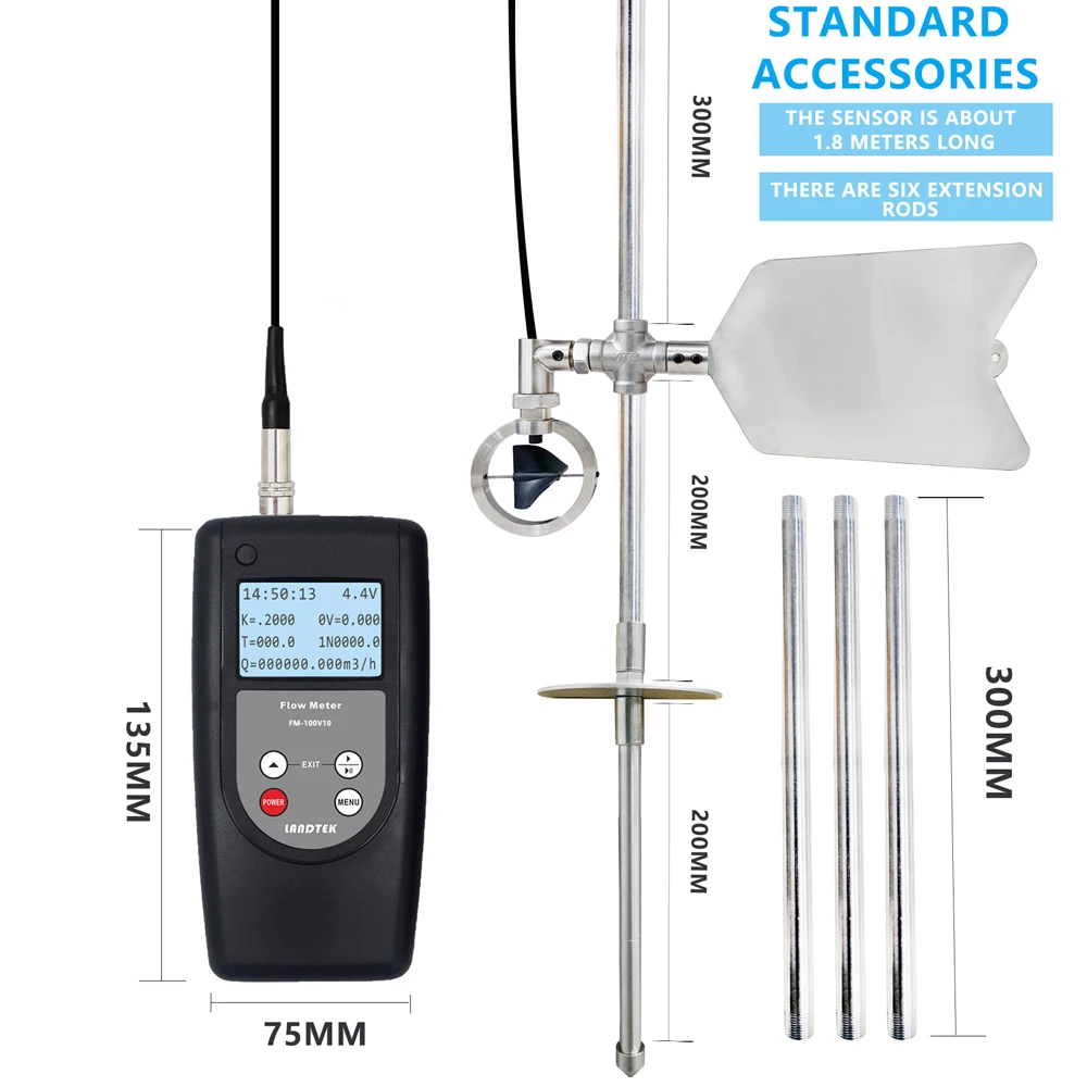 Portable Flow Meter FM-100V10 Digital Flow Rate Meter Velocity Measurement Instrument Open Channel Flow Range 0.01-10.00 m/s
Portable Flow Meter FM-100V10 Digital Flow Rate Meter Velocity Measurement Instrument Open Channel Flow Range 0.01-10.00 m/s