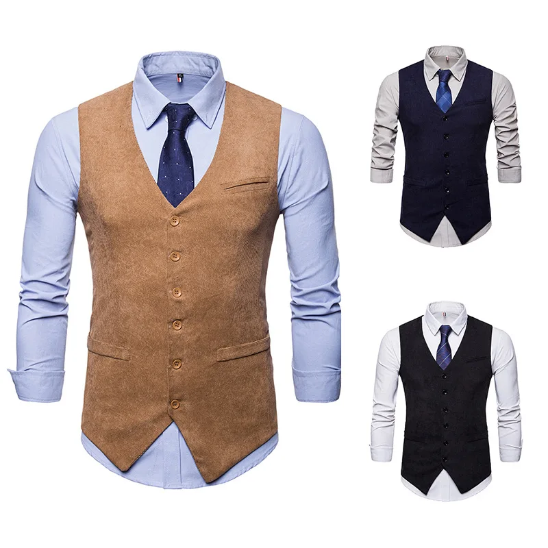 Business Men's Suit Vest Slim Fit Corduroy fabric Sleeveless Jacket Casual Gentleman Khaki Waistcoat For Groomsmen Wedding
Business Men's Suit Vest Slim Fit Corduroy fabric Sleeveless Jacket Casual Gentleman Khaki Waistcoat For Groomsmen Wedding