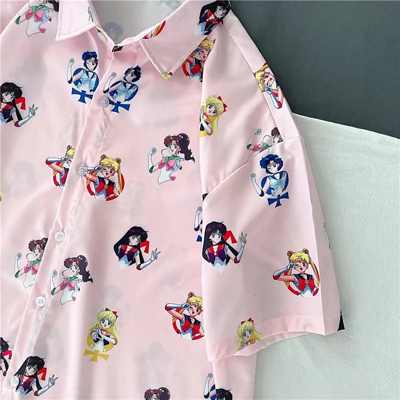 2022 Japan Kawaii Comics Girl Anime Button Up Shirt Teens Pink Short Sleeve Tops Summer Beach Hawaii Style Loose Casual Blouses
2022 Japan Kawaii Comics Girl Anime Button Up Shirt Teens Pink Short Sleeve Tops Summer Beach Hawaii Style Loose Casual Blouses