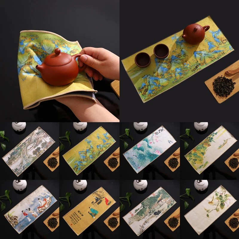 

1pc Chinese Painted Thick Tea Towel Super Absorbent High-end Tea Set Accessories Table Mats Household Professional Ragtea Napkin