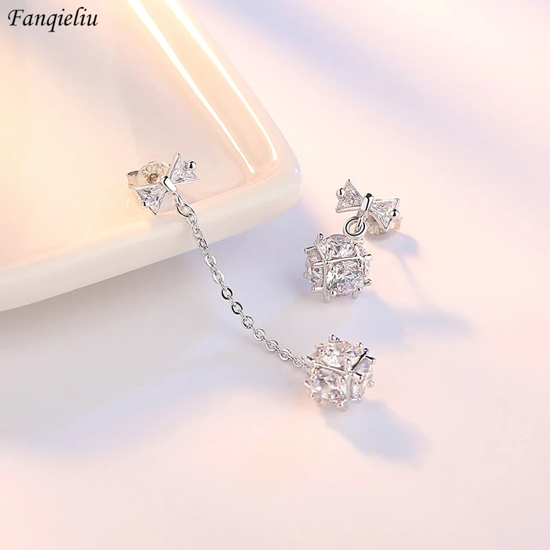 

Fanqieliu Stamp 925 Silver Needle CZ Crystal Ball Bow Drop Earrings For Women Trendy Jewelry Girl Gift New FQL22062