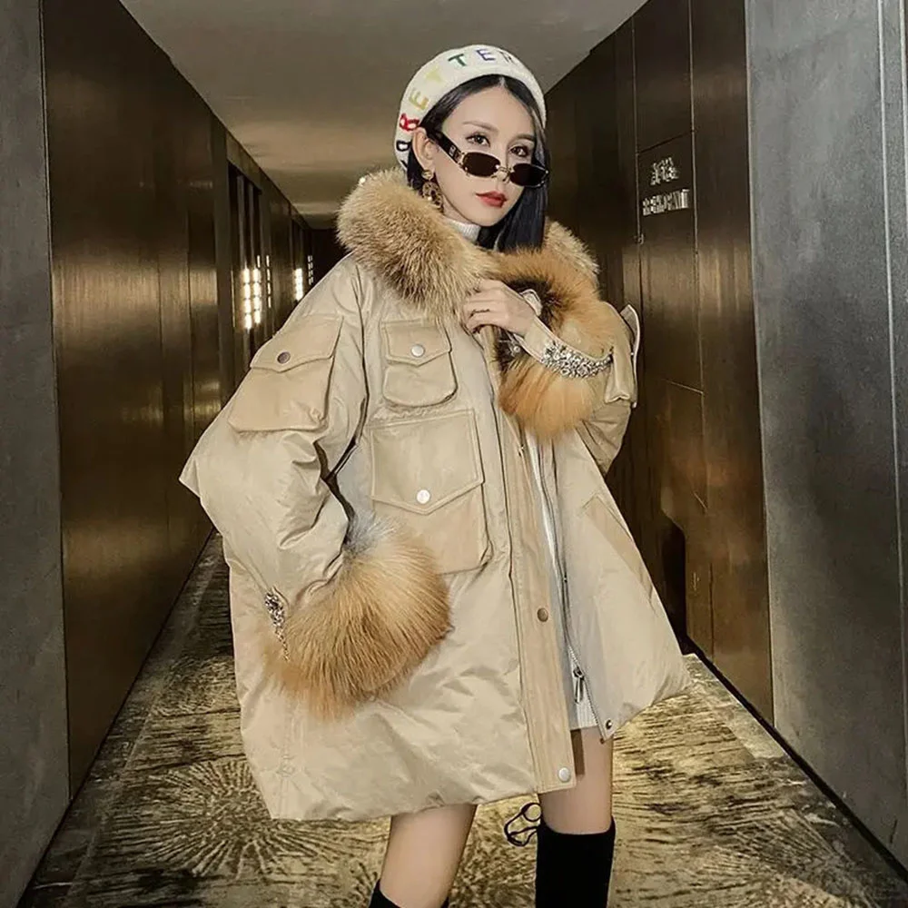 Faux Fox Fur Collar Cotton-padded Jacket Cotton-padded Jacket Women's Winter Mid-length New Style Fashion Loose Parka Coat
Faux Fox Fur Collar Cotton-padded Jacket Cotton-padded Jacket Women's Winter Mid-length New Style Fashion Loose Parka Coat