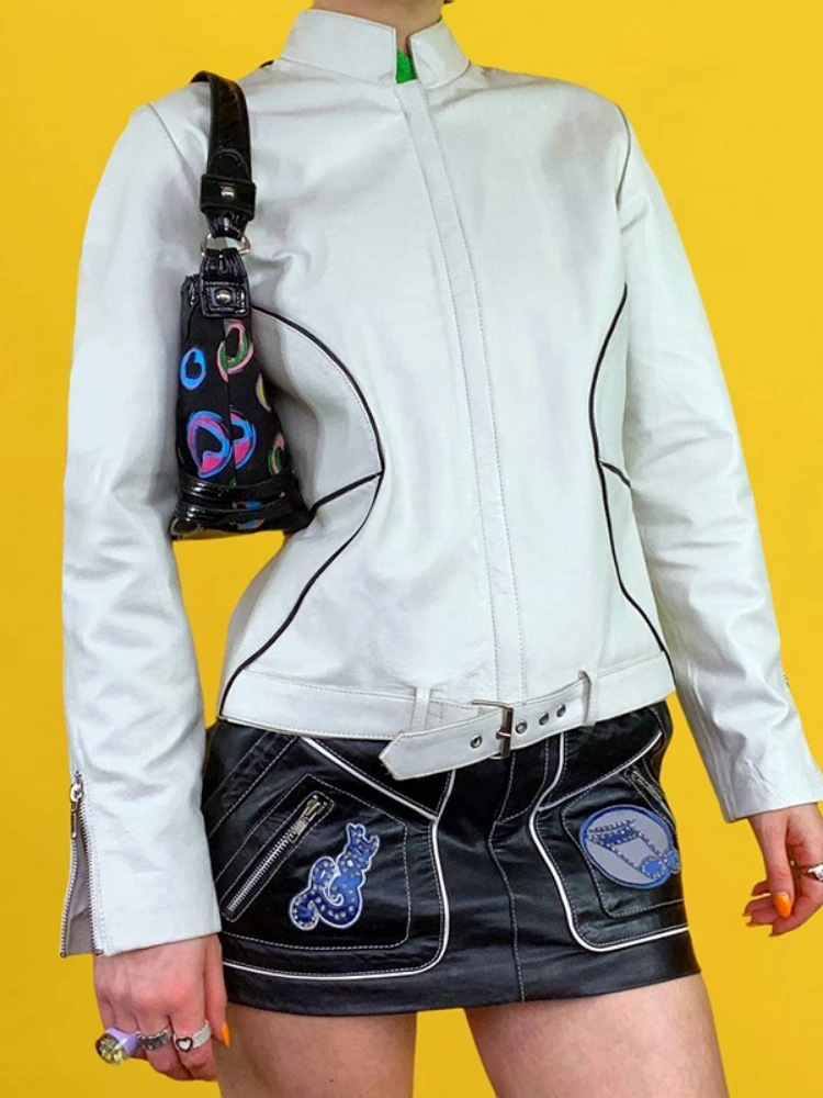 WeiYao Y2K Zipper Buckle Belt Coat White Leather Full Sleeves Stylish Jacket Stand Collar Autumn Winter Outwear Streetwear
WeiYao Y2K Zipper Buckle Belt Coat White Leather Full Sleeves Stylish Jacket Stand Collar Autumn Winter Outwear Streetwear