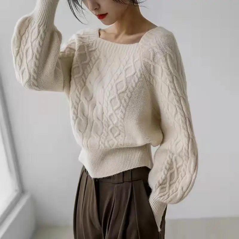 Sweater Women Square Neck Short Elegant Chic Knitted Pullovers Korean Soft Jumper Pull Femme Jerseys Mujer Invierno 
Sweater Women Square Neck Short Elegant Chic Knitted Pullovers Korean Soft Jumper Pull Femme Jerseys Mujer Invierno