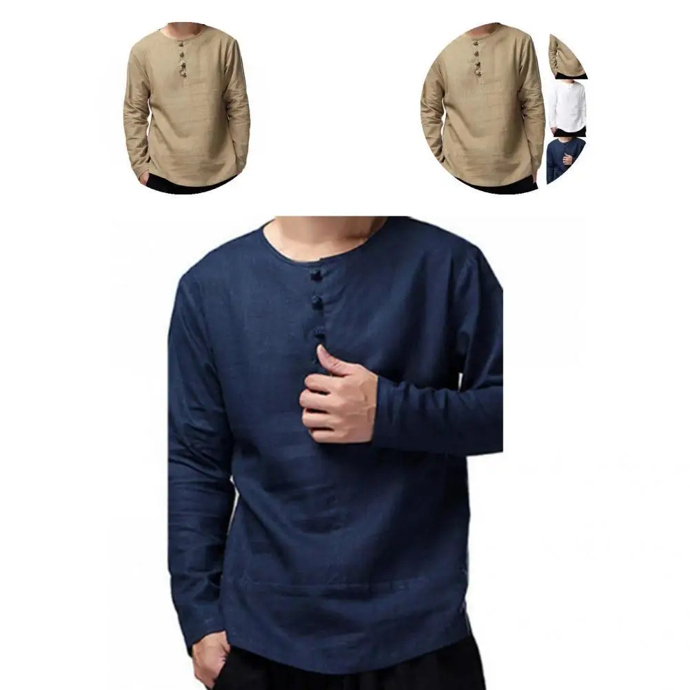 Good Men Shirt Solid Color Chinese Style Crew Neck Colorfast Men Shirt 
Good Men Shirt Solid Color Chinese Style Crew Neck Colorfast Men Shirt