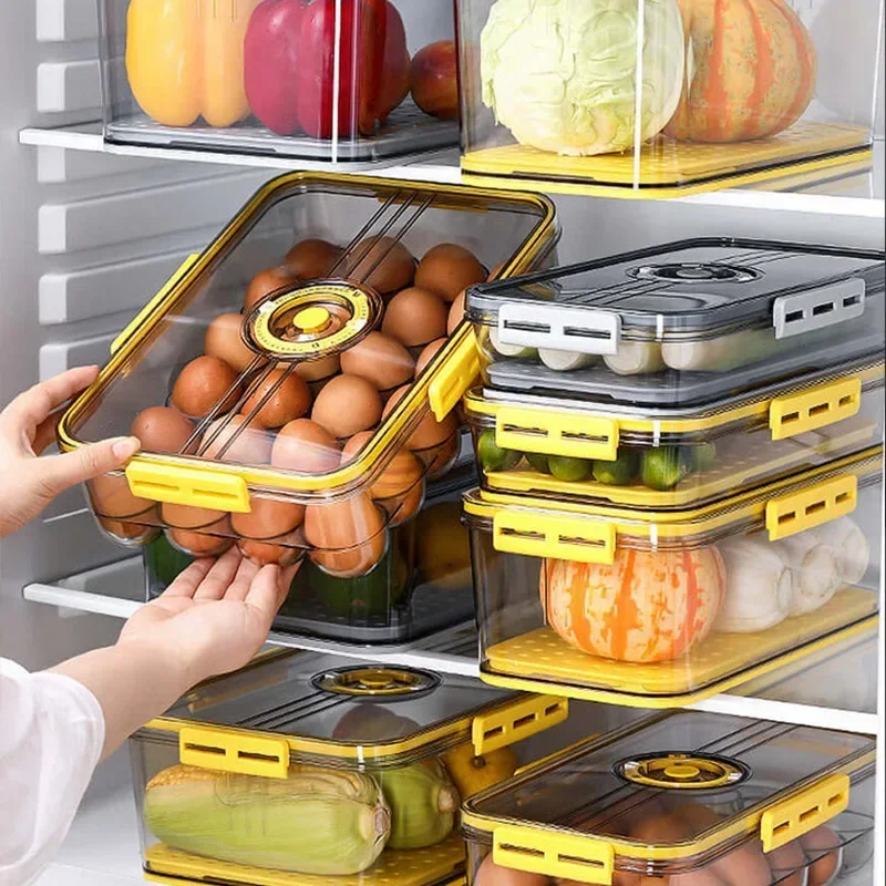 

Fresh Stable For Kitchen Storage Box Food Fridge Storage PET Eggs Cans Vegetable Fruit Seal Organizer Container High-capacity