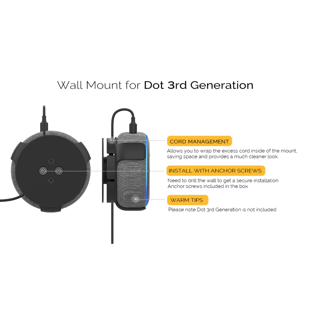 Wall Mount Holder for Amazon Echo Dot 3rd Generation Smart Home Speakers Built-in Cable Management Smart Speaker Accessories
Wall Mount Holder for Amazon Echo Dot 3rd Generation Smart Home Speakers Built-in Cable Management Smart Speaker Accessories