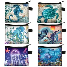 Sea Animal Coin Purse Turtle Whale Seahorse Dolphin Octopus Wallet Women Money Coin Bag Cute Purse Mini Handbag Card Holder Bag