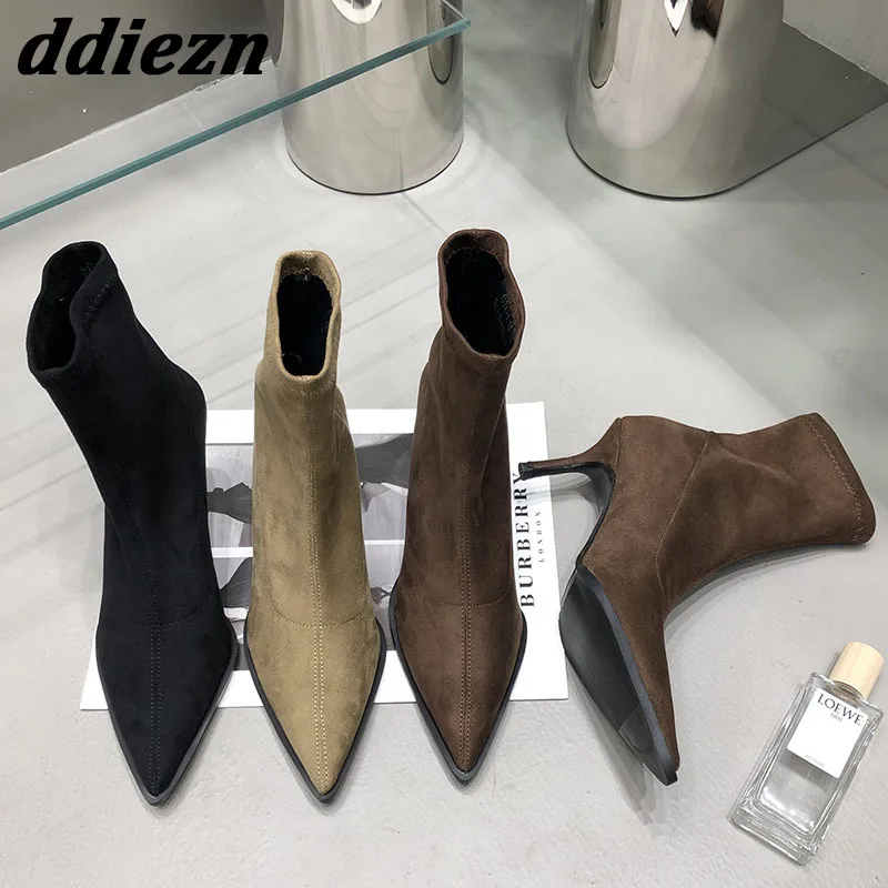 Женские ботильоны с острым носком, на каблуке, без застежки, Стрейчевые ботинки, новинка осенне-весеннего сезона 2023
Женские ботильоны с острым носком, на каблуке, без застежки, Стрейчевые ботинки, новинка осенне-весеннего сезона 2023