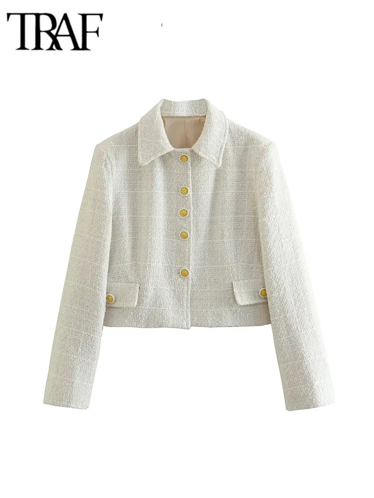 TRAF Spring Women Tweed Blazer Jacket Long Sleeve Buttons Fitted Office Suit Female Chic Coat Crop Top Outwear
TRAF Spring Women Tweed Blazer Jacket Long Sleeve Buttons Fitted Office Suit Female Chic Coat Crop Top Outwear