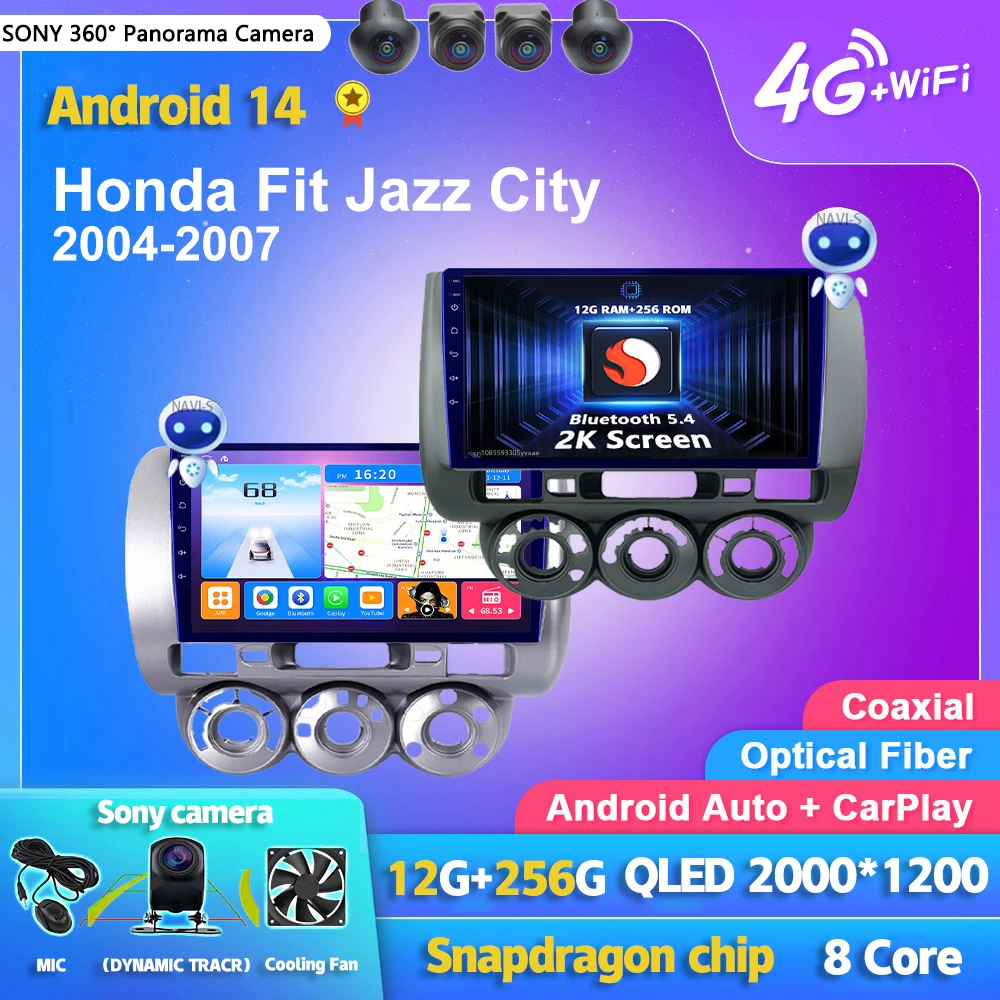 Android 14 Carplay Auto 2K экран автомобильный радиоприемник мультимедийный плеер для Honda Fit
