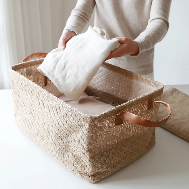 Jute Woven Storag Basket Foldable Clothes Organizer Basket with Handle Closet Organzier Washable Home Storage Organizser
Jute Woven Storag Basket Foldable Clothes Organizer Basket with Handle Closet Organzier Washable Home Storage Organizser